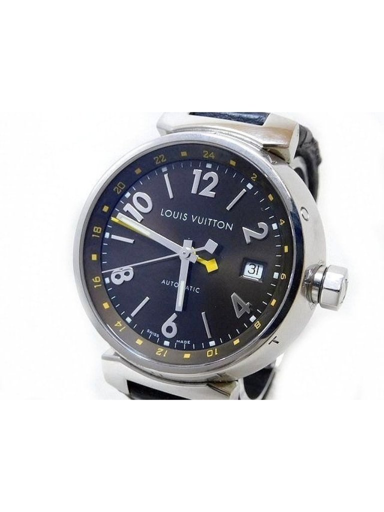 Louis Vuitton Tambour Gmt Watch Stainless Steel Brown Dial